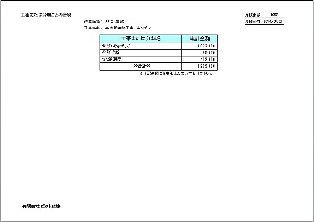 工事または分類集計表